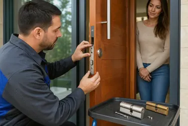 Chaveiro em Taboão da Serra efetuando a troca de uma fechadura em uma porta.